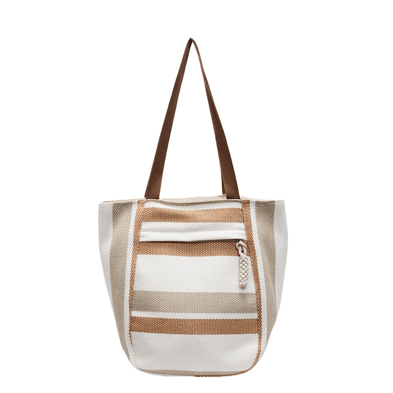 New ladies' handbags: large-capacity checkered canvas bag, high-end commuting tote bag, laid-back style single-shoulder bag Item Picture
