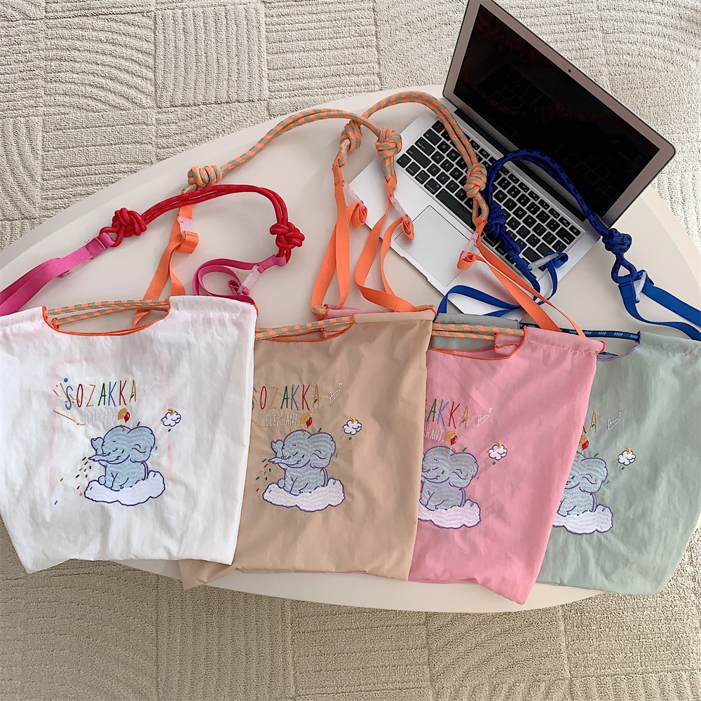 37292 Cute little elephant embroidered large-capacity single-shoulder bag, women's dopamine tote bag, student Oxford Butte bag full figure