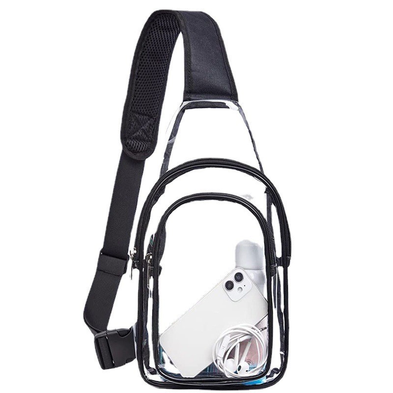 Amazon foreign trade PVC transparent bag, single-shoulder backpack, outdoor travel chest bag, gymnasium visible single-shoulder crossbody bag full figure