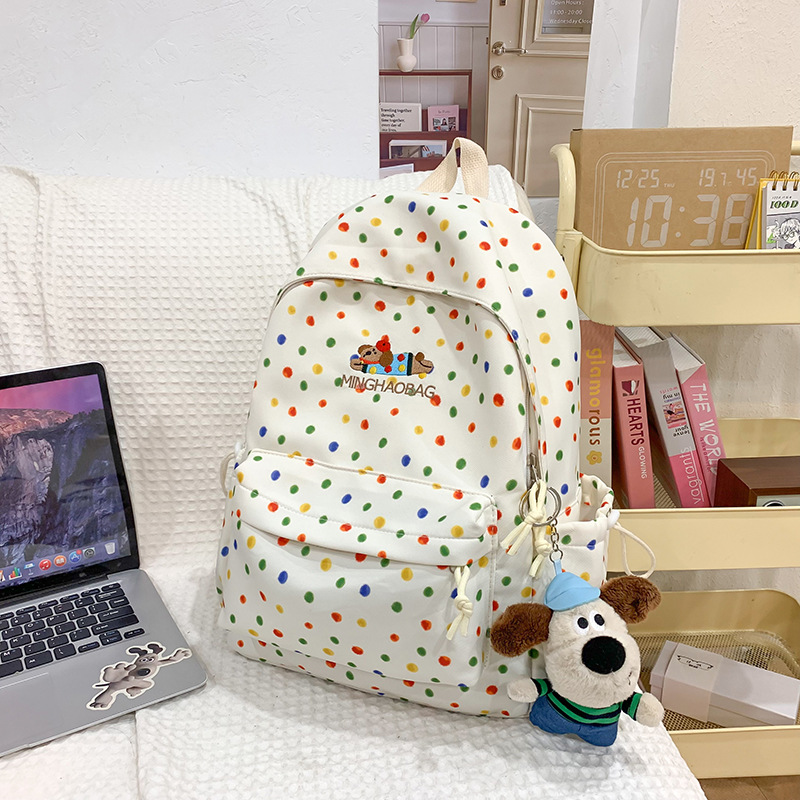 Cute and soft girl polka dot dog backpack, new high school, junior high school and college students' backpacks, travel backpacks details Picture