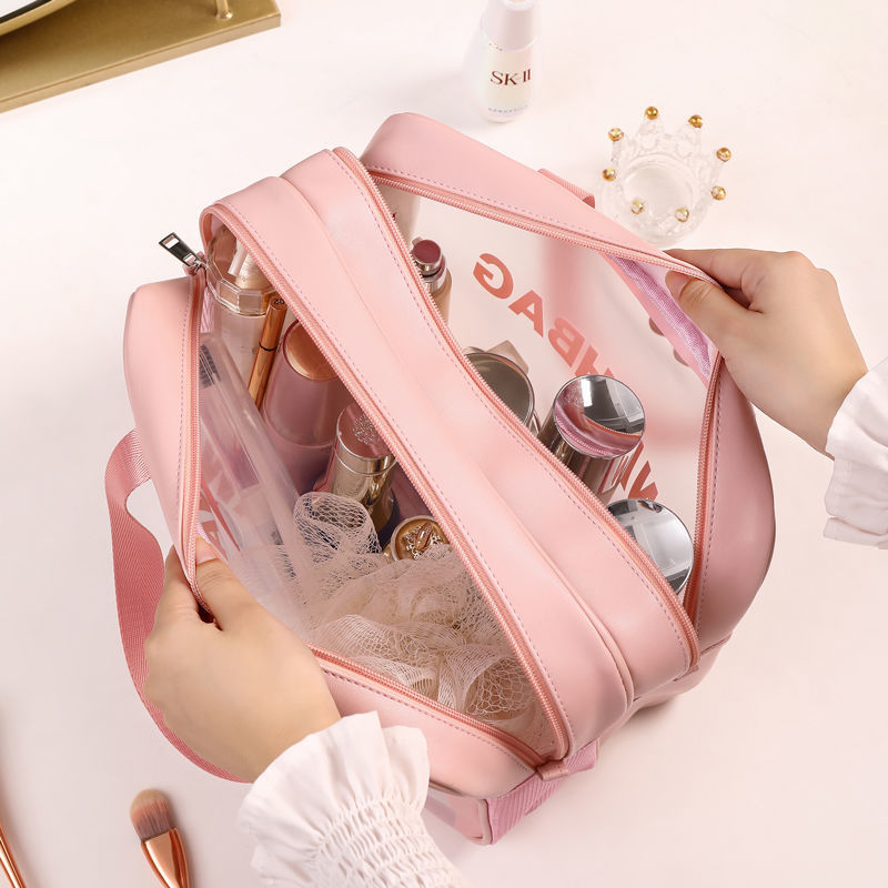 Factory wholesale double-layer cosmetic bags, dry and wet separation hand-held women's large-capacity toiletry bags, portable travel storage bags Specification drawing