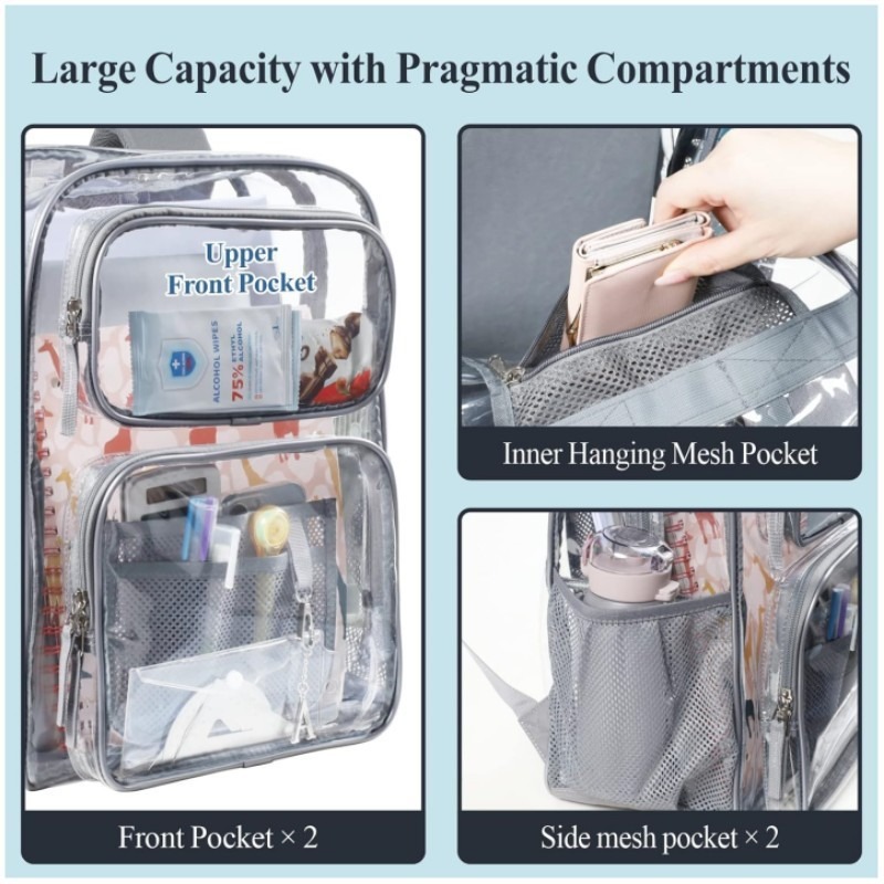 New cross-border storage backpack in stock, large-capacity waterproof pvc backpack, unisex backpack, student bag Specification drawing