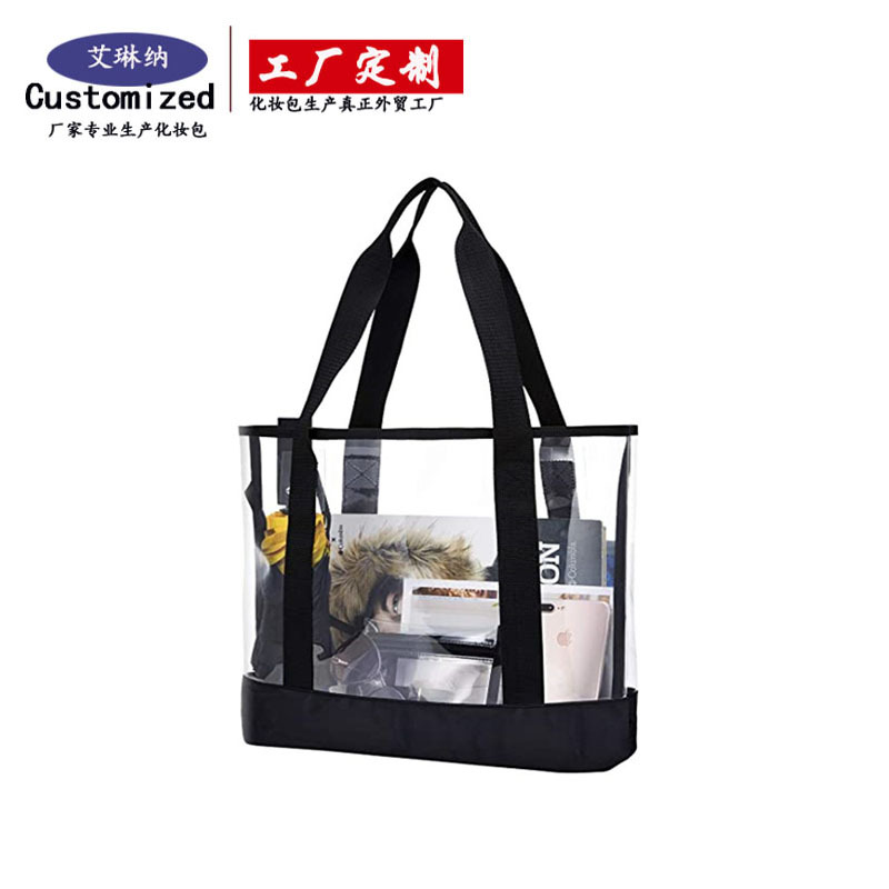 Customized cross-border Amazon single-shoulder hand-carry supermarket shopping bags, popular large-capacity waterproof transparent shopping bags full figure