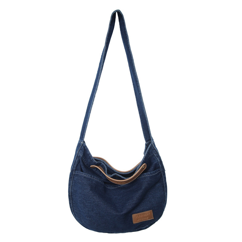Denim canvas bag, female ins college student hand-held crossbody bag, Japanese Harajuku retro postman bag, class backpack Item Picture