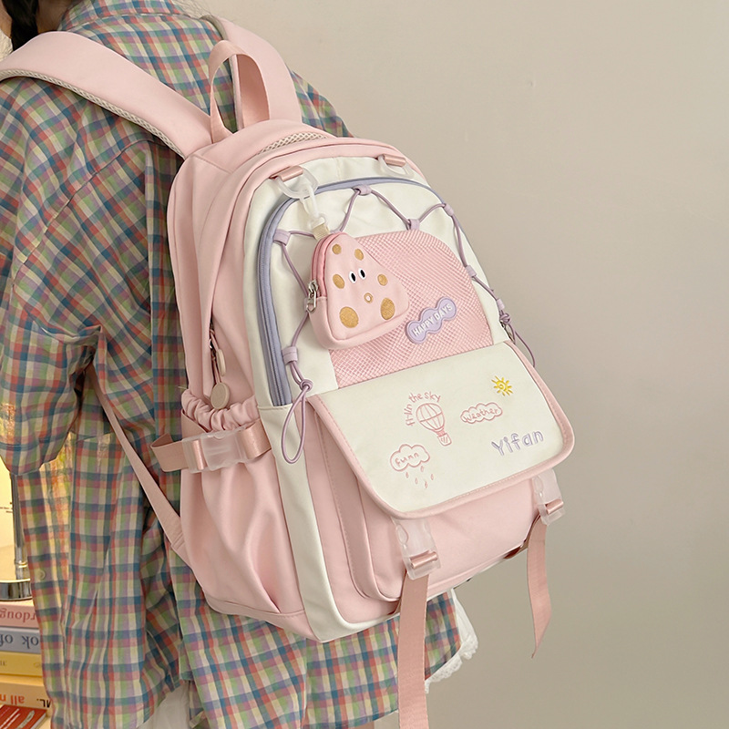 High-appearation-level color-blocking backpacks, large-capacity bags, travel bags, junior high school schoolbags, lightweight and casual backpacks for girls Specification drawing