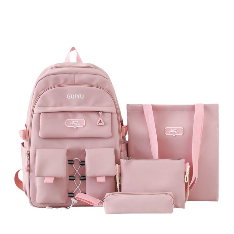 A simple and large-capacity backpack for junior high school students, a trendy four-piece backpack with high appearance standards, and a schoolbag for girls Item Picture