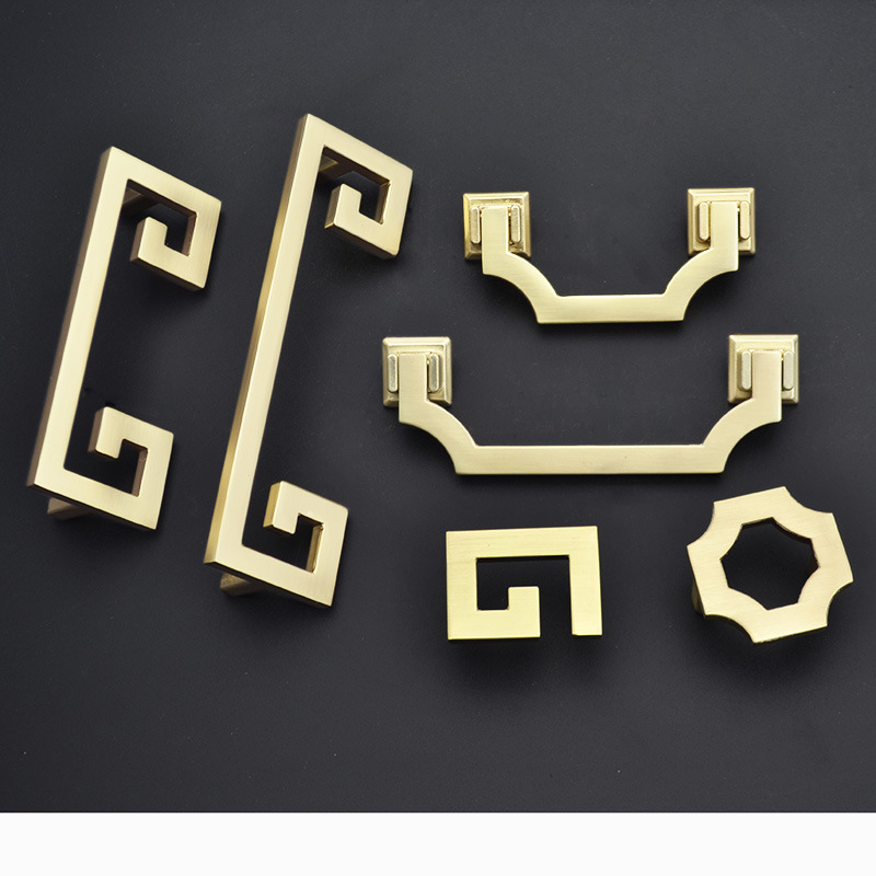 Manufacturer's in-stock furniture hardware cabinet handles, copper brushed new Chinese-style wardrobe drawer cabinet handles Specification drawing
