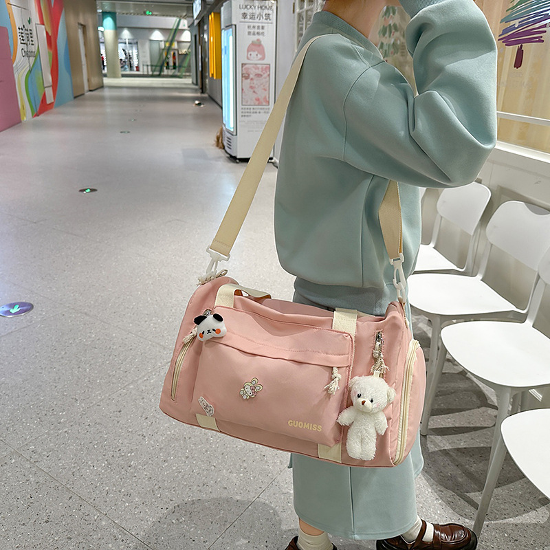 Cute and fashionable hand-held travel bag, nylon thickened durable ladies' yoga training bag with shoe compartment, short-distance luggage bag Specification drawing