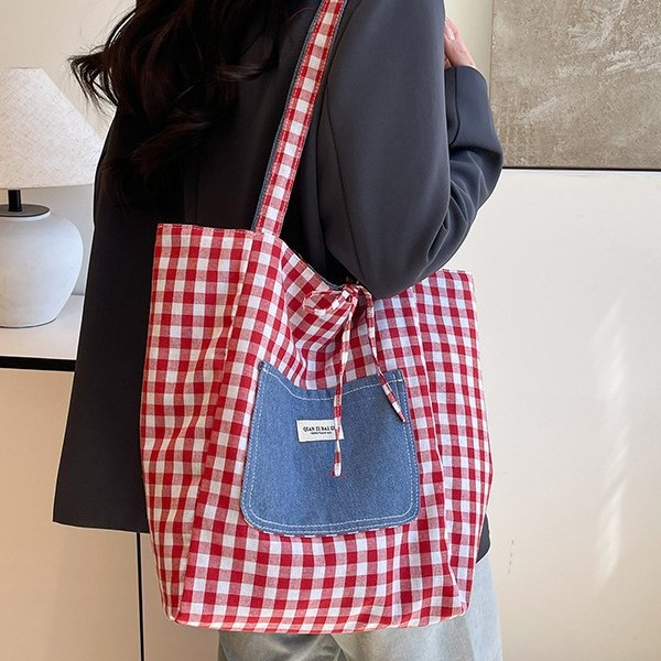 Double-sided backpack checkered canvas bag for women, high-end, light luxury, large-capacity bag, fashionable single-shoulder hand-carry tote bag Specification drawing