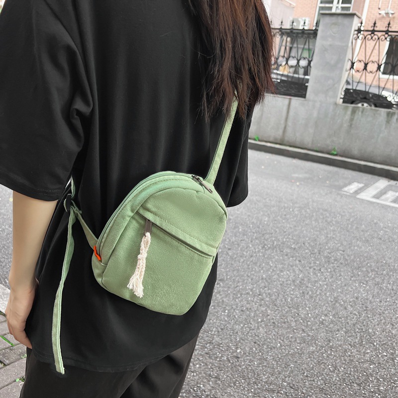 Canvas bag for women 2022 New artistic style summer small backpack, simple solid color mobile phone bag, single-shoulder crossbody bag for women full figure