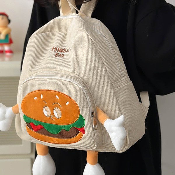 New cute backpack, hamburger doll backpack, large-capacity cartoon backpack, autumn and winter versatile hamburger student bag Application Scenario