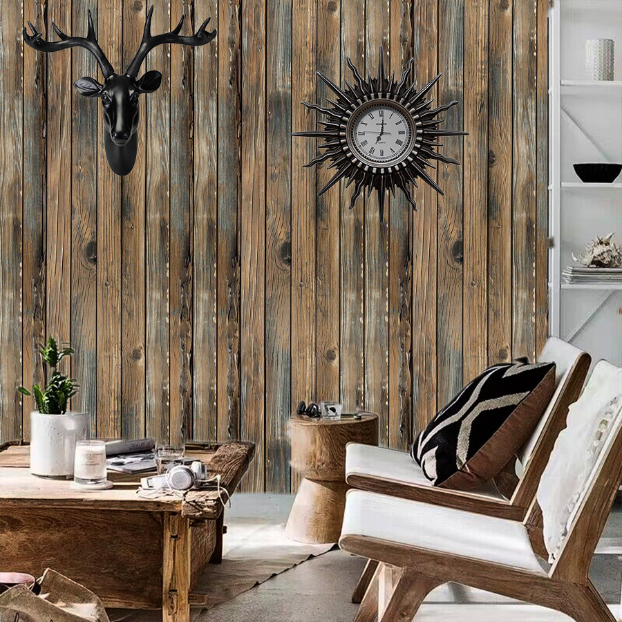 Cross-border retro 3d simulation wood board striped self-adhesive wallpaper waterproof home decoration building materials background wall pvc wallpaper consignment Application Scenario