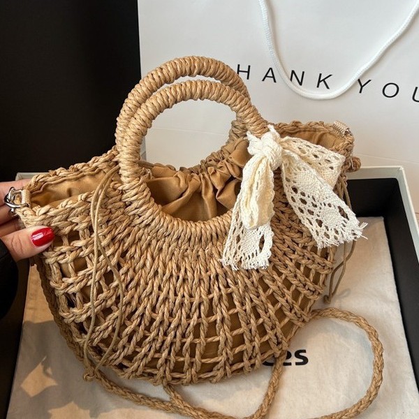 Fashionable and artistic woven bag 2025 Summer New seaside vacation beach women's bag, single-shoulder crossbody handbag Specification drawing