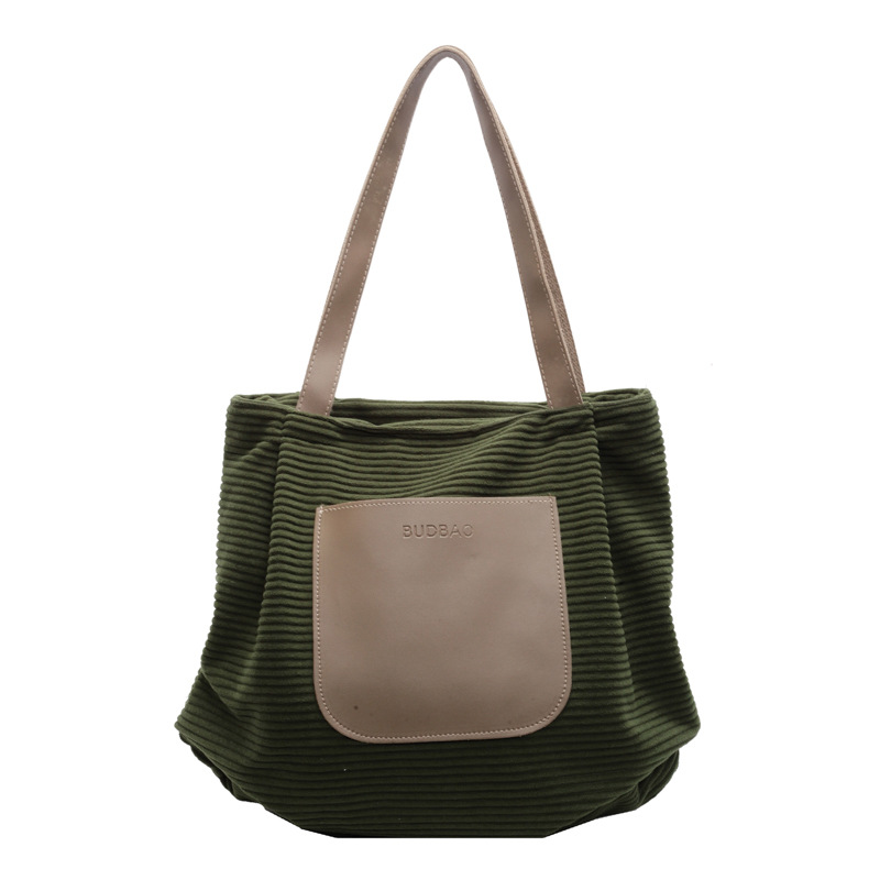 Corduroy single-shoulder bag, color-blocking women's bag, Korean style trendy new single-shoulder bag, large-capacity casual bag, tote bag Item Picture