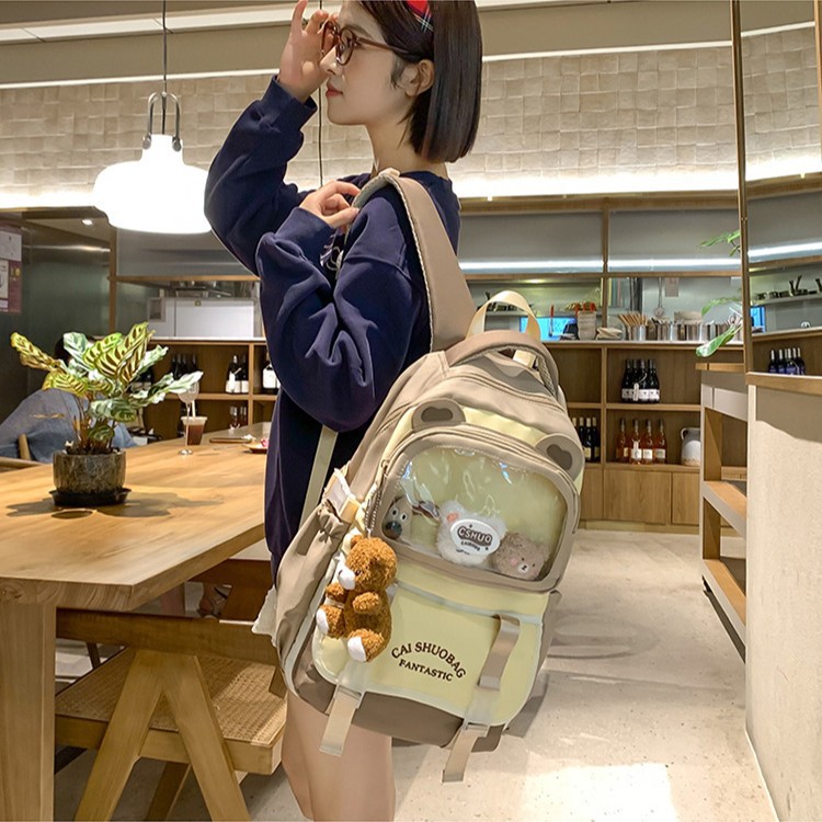 Japanese-style cute ins schoolbag, large-capacity student backpack, transparent shoulder bag for junior high school, high appearance level backpack details Picture