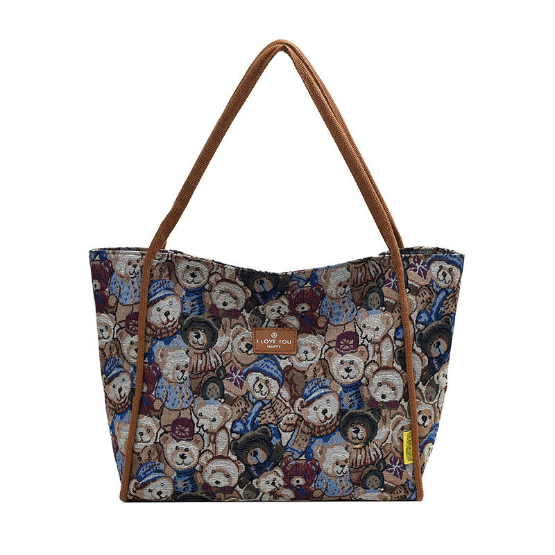 Cute large-capacity tote bag 2024 new style for going out, ins bear print single-shoulder bag, versatile commuting handbag Item Picture