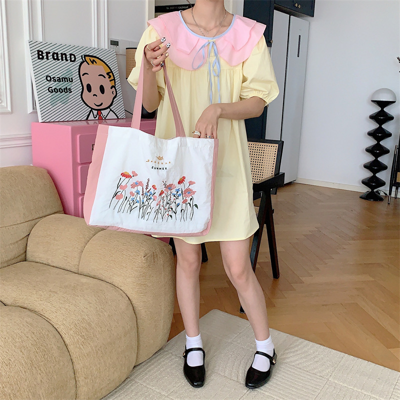 37272 Forest-style patchwork retro embroidery large-capacity single-shoulder bag, fabric bag, handbag, student canvas bag for class details Picture