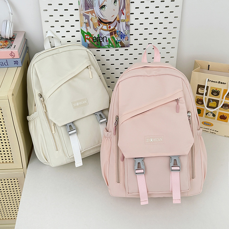 Korean-style versatile schoolbag for female students, Korean-style versatile backpack for junior and senior high school Harajuku, large-capacity solid color forest-themed backpack details Picture
