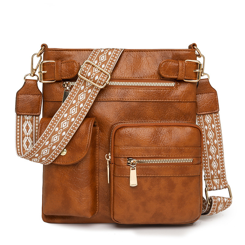 Cross-border women's bag retro soft PU crossbody bag 2025 new style European and American fashion washed leather design single-shoulder crossbody bag Item Picture