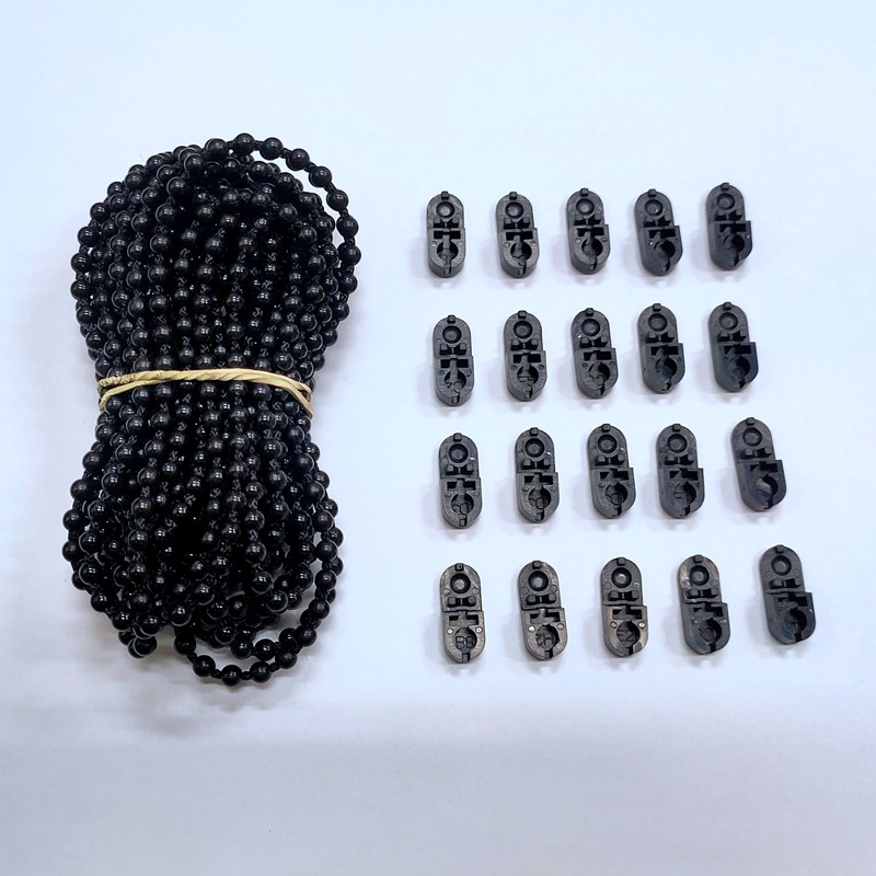Cross-border wholesale of 10-meter black bead chain and 10-piece bead buckle set for roller blinds, curtain pull beads and bead buckle accessories full figure