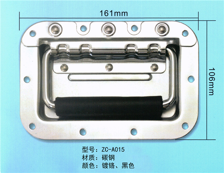 Black chrome-plated aluminum box handle, luggage handle, aviation box spring handle, Zhuochen concealed handle 161*106 details Picture
