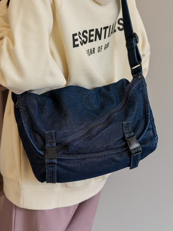 Artistic style postman bag, large-capacity single-shoulder bag for men and women, workwear-style crossbody bag, solid-color simple college student class bag details Picture