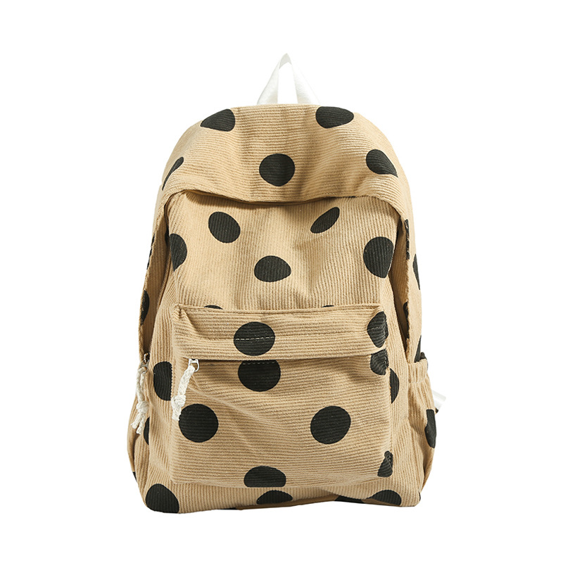 New autumn and winter student backpack, corduroy, cute polka dot, large-capacity girls' schoolbag, casual forest-style backpack Item Picture