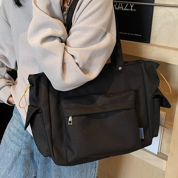 2025 New Spring/Summer canvas bag, laid-back style casual tote bag, high-end style ins large-capacity commuting shopping bag Specification drawing