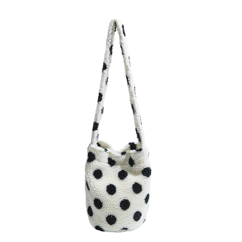 2024 New single-shoulder bag, polka dot striped imitation lambskin wool, hand-held single-shoulder crossbody bag, autumn and winter bag Item Picture