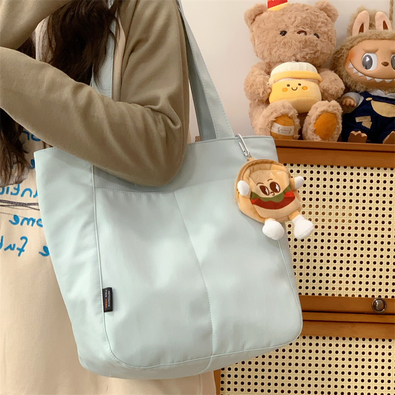 Large-capacity hand-held shoulder bag, cute cartoon hamburger, student solid color class bag, tutorial bag, work commuting shoulder bag Specification drawing