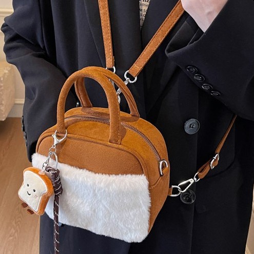 Princess-style backpack, double stitching, solid color, hand-held, cute zipper, durable single-shoulder bag, multi-functional color contrast full figure