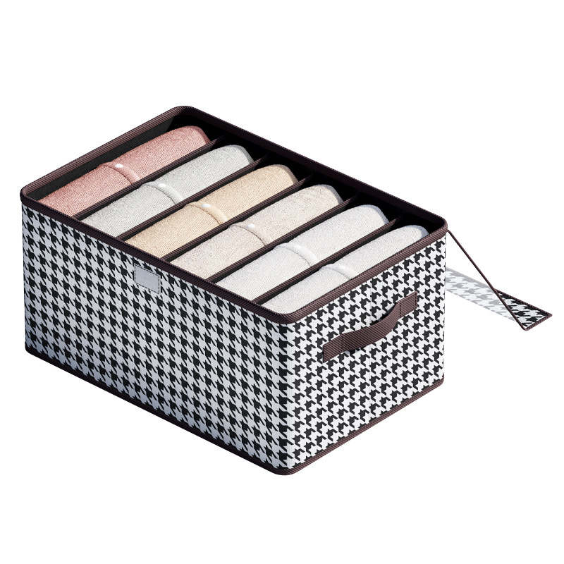 Thousand-bird grid flip cover folding storage box, household clothes and trousers separate storage box, clothing drawer-style organization box Item Picture