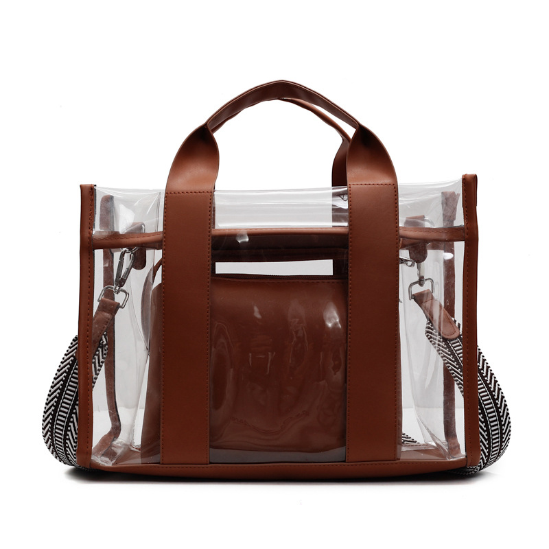 ins Korean beach bag, transparent PVC waterproof bag, travel large capacity, Mommy buns, mother bag, single-shoulder armpit bag Item Picture