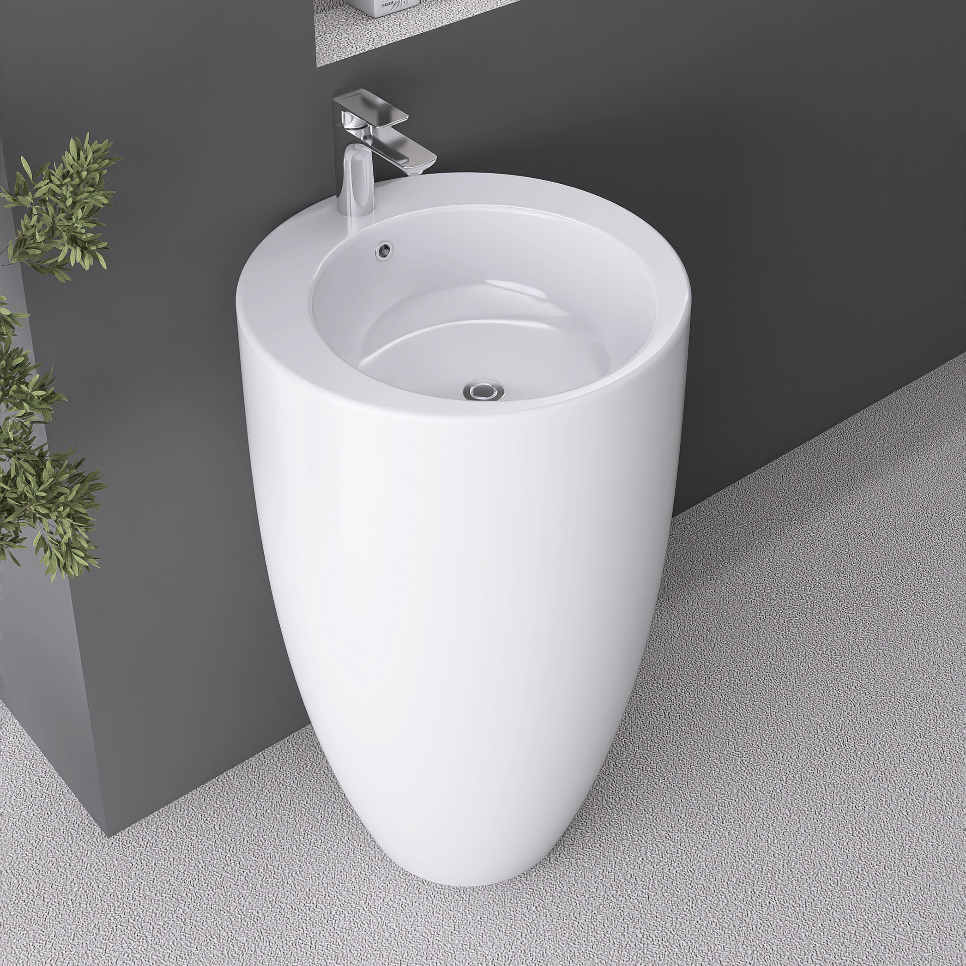 One-piece column basin, circular one-piece ceramic washbasin, floor-standing one-piece, small apartment balcony outdoor washbasin Specification drawing