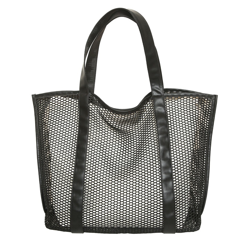 Korean style trendy grid beach bag for women 2025 New fashion storage bag, transparent single-shoulder bag, simple texture tote bag Item Picture