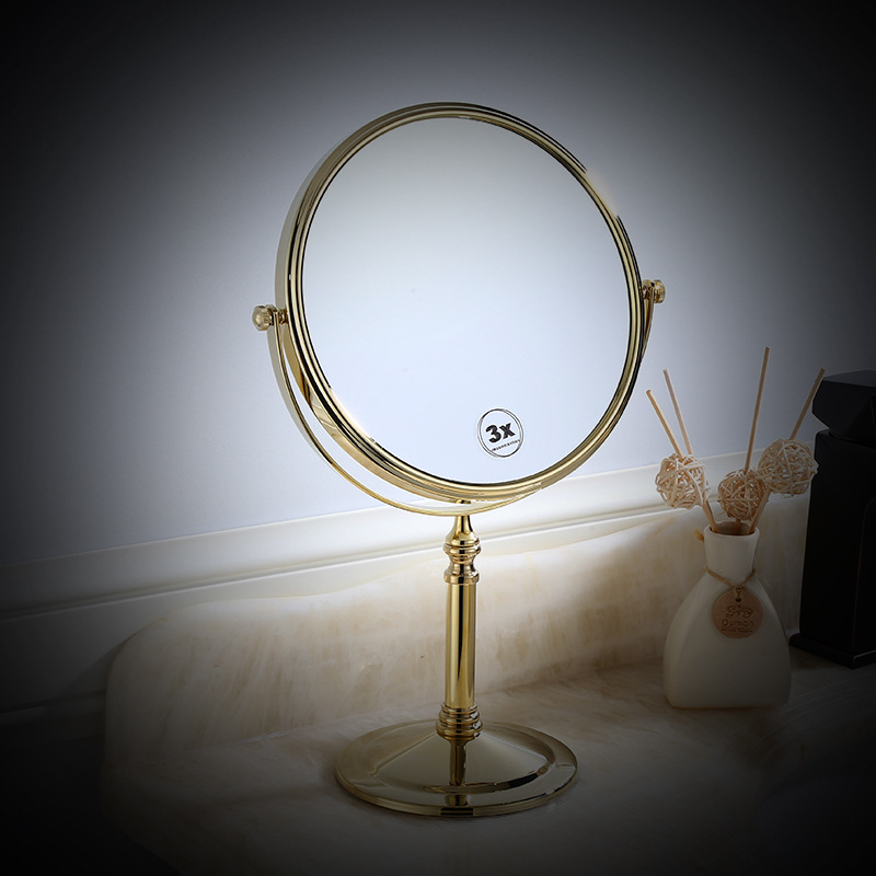 All-copper black countertop makeup mirror, European-style antique hotel beauty mirror, electroplated double-sided telescopic magnifying glass details Picture