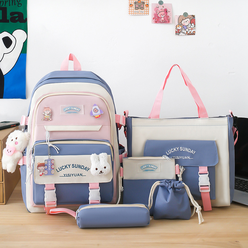 Wholesale of cross-border best-selling primary school schoolbags, large-capacity girls' middle school backpack, new casual backpack five-piece set details Picture