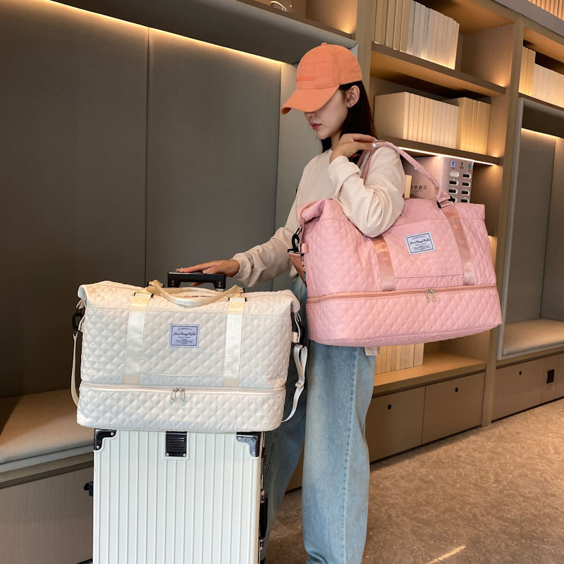 Fashionable waterproof travel diamond-shaped dry and wet separation sports handbag, yoga fitness bag, large-capacity shoe compartment travel bag full figure