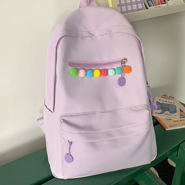 Simple and versatile backpack, student schoolbag, cute colored ball, solid color, girlish style, casual backpack, outdoor travel bag details Picture