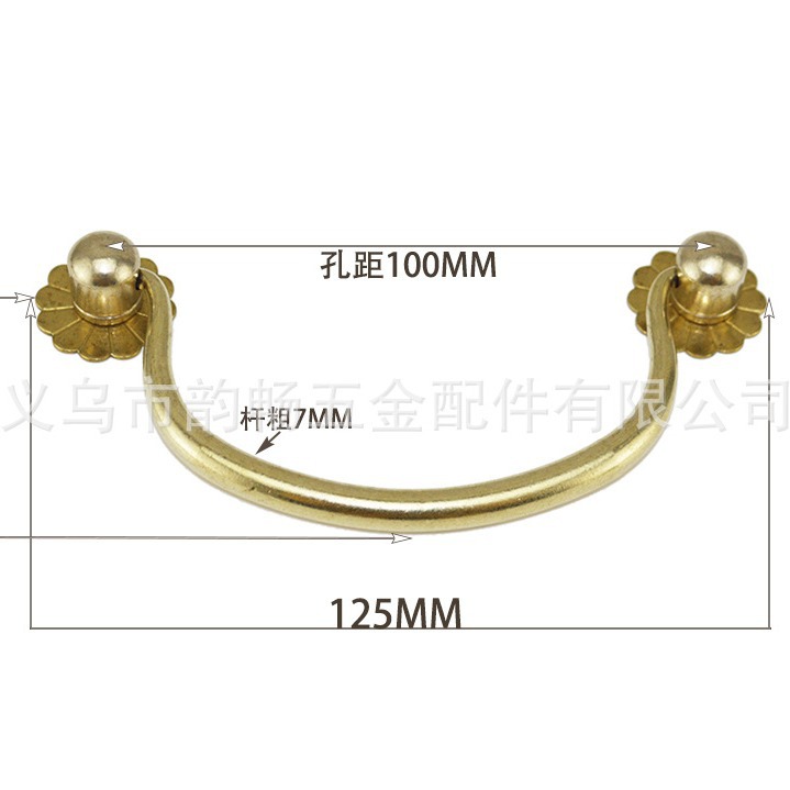 Writing desk brass handle, large drawer handle, brass medium hand, home decoration furniture, copper style, 125*46MM full figure