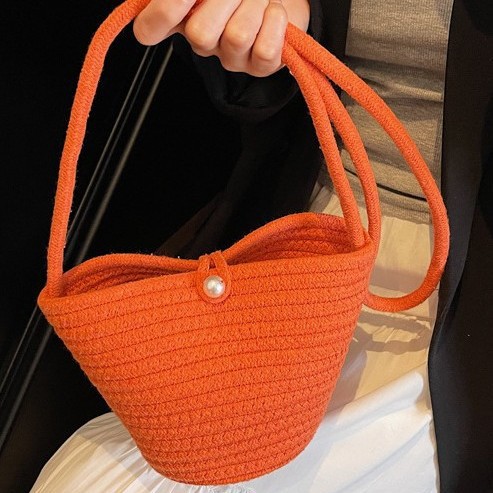 New multi-color trendy and fashionable straw woven bag, fresh and girlish woven bag, single-shoulder crossbody straw woven casual bucket bag full figure