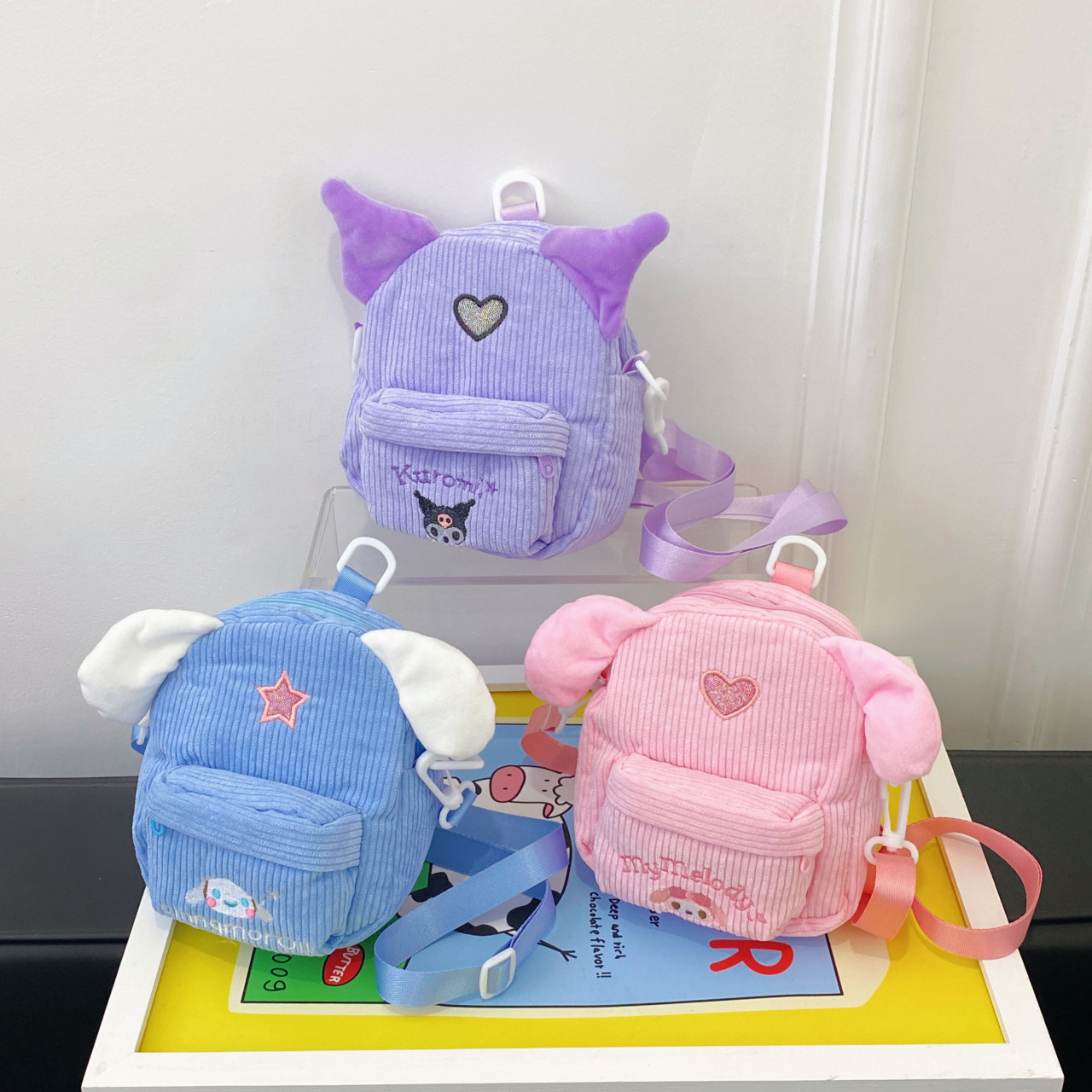 New cartoon personality corduroy mobile phone bag, girls' crossbody makeup bag, claw machine doll, coin purse manufacturer wholesale version full figure
