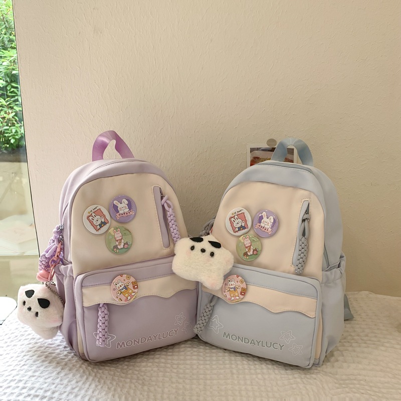 Cross-border high-looking-level soft girl color-blocking girl backpack, cute schoolbag, backpacks for college students, junior high school students and primary school students Specification drawing