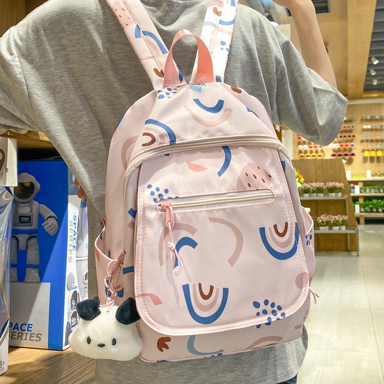 Girls' printed backpack, Korean version of girlish heart, waterproof nylon fabric, trendy college style student small backpack, study tour bag Specification drawing