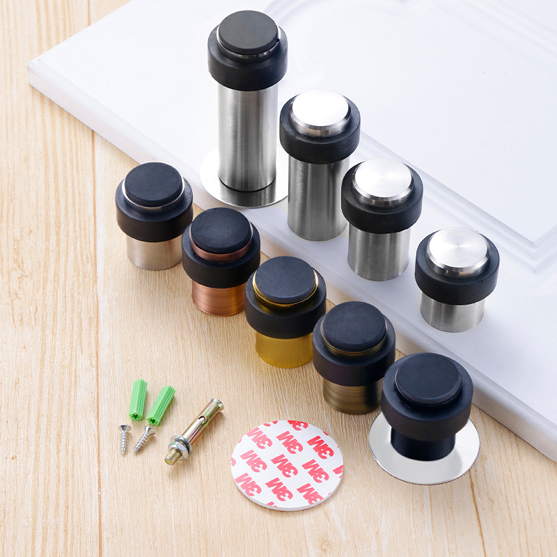 Rubber anti-collision door stop, no need for drilling, stainless steel round door stop, safe household door stop, floor-mounted cylindrical door bump full figure