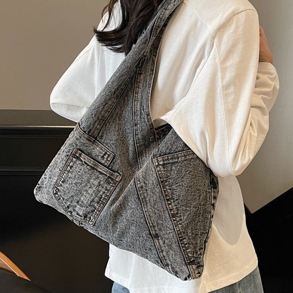 2025 New washed denim bag, underarm single-shoulder bag, large-capacity lazy tote bag, handbag, versatile bag, cross-border Specification drawing
