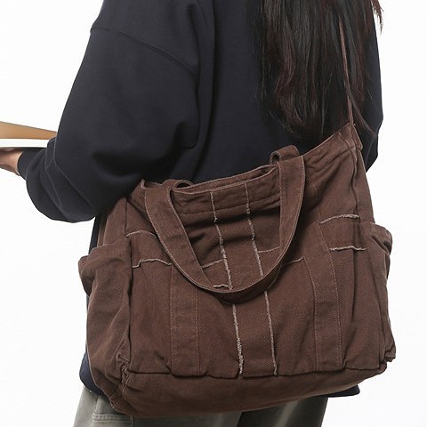 Student canvas bag function, student bag, fashionable ring bag with zipper, large capacity, Haraju-style ins casual single-shoulder bag Specification drawing