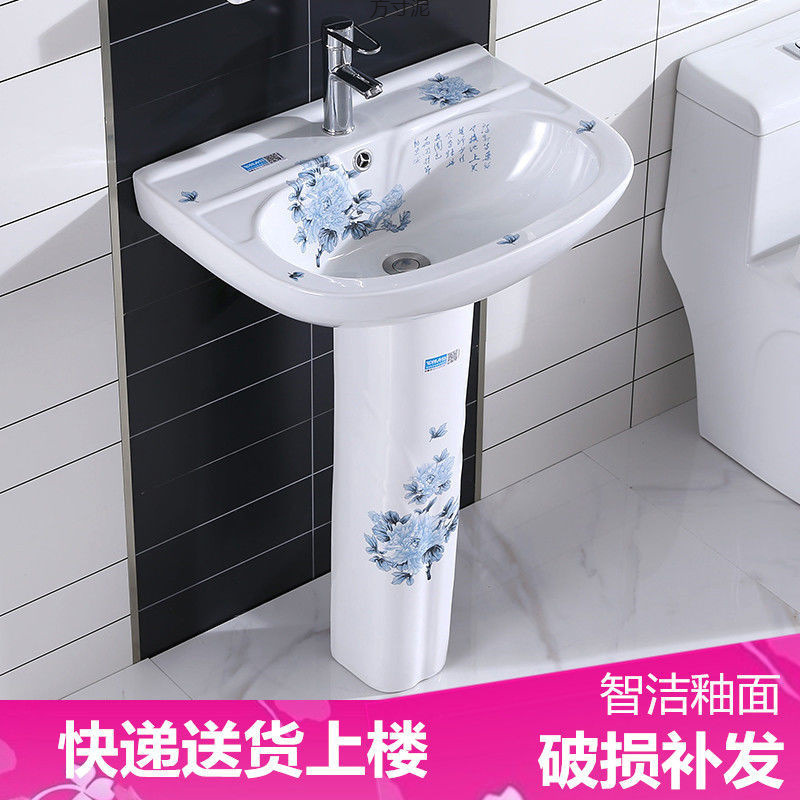 The column basin is a household washbasin cabinet set with a one-piece ceramic column washbasin. It is a floor-standing bathroom for small apartments details Picture