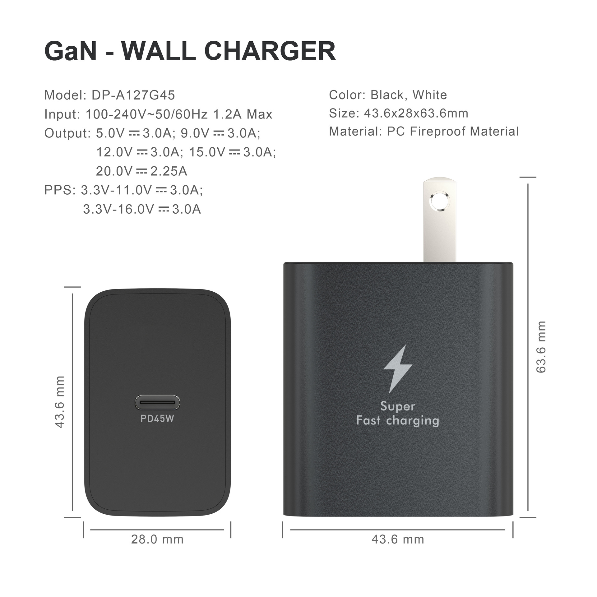 The PD45W Super Fast charger Samsung Fast charging cable set is suitable for Samsung s22/s21/s20/note10 details Picture