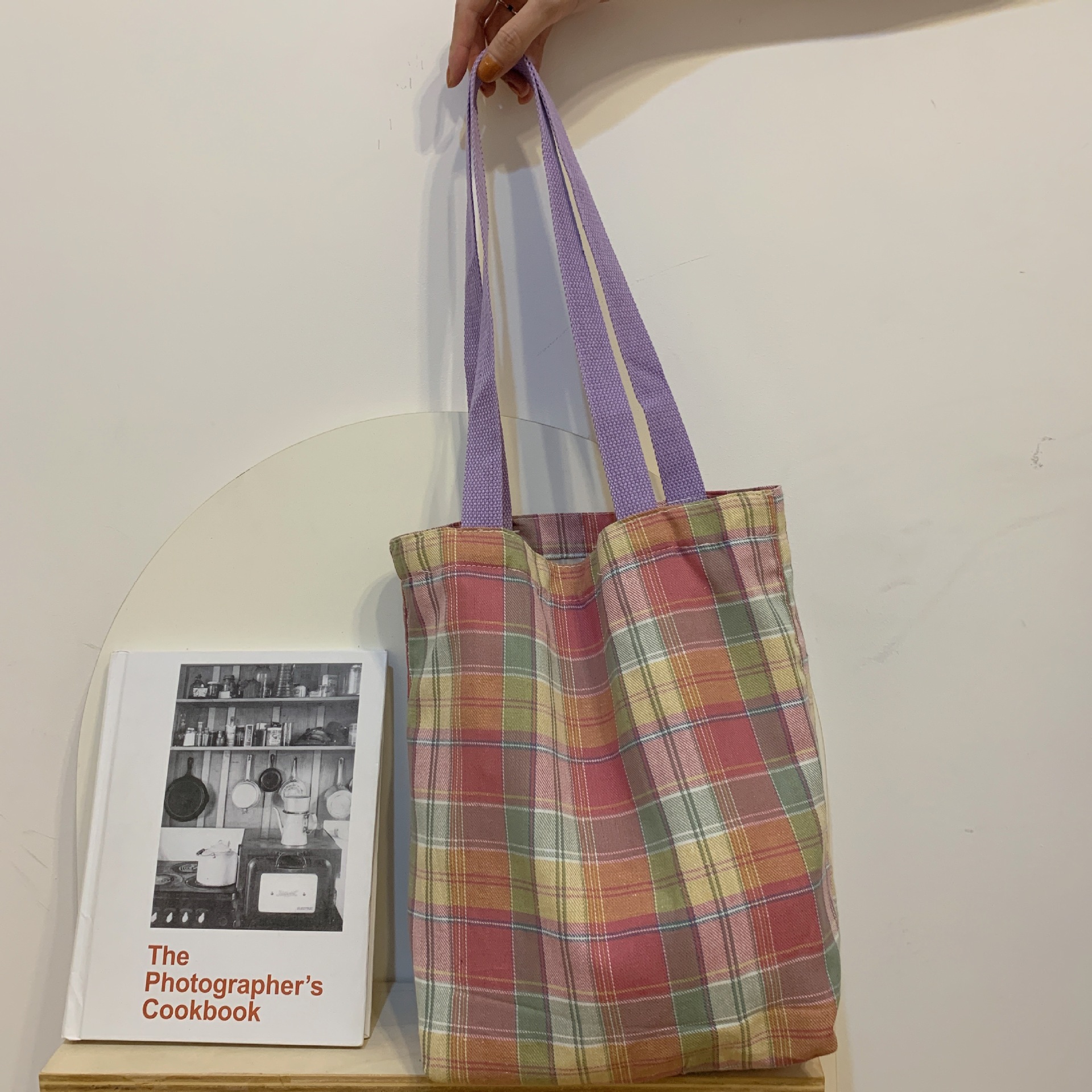 0661 Canvas Bag 2025 New Style Fresh checkered single-shoulder bag, handbag, student class bag, large capacity single-shoulder Item Picture